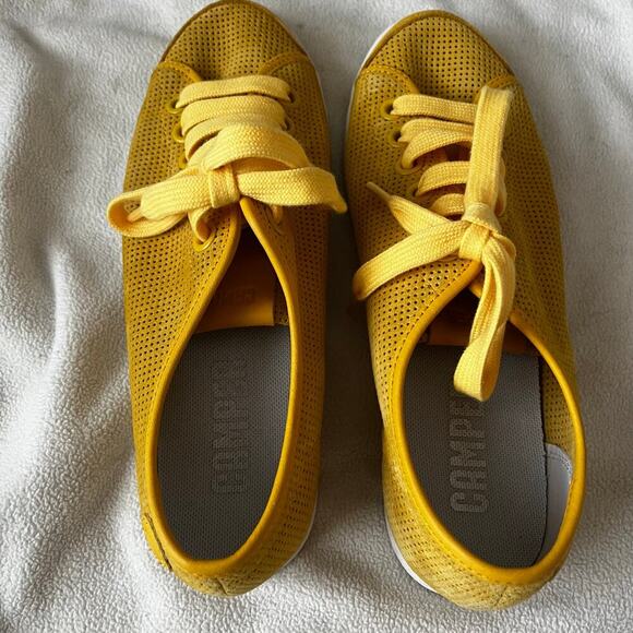 Camper Uno Perforated Suede Lace Up Sneaker Marigold Yellow Size 37/ 7 - Picture 7 of 7